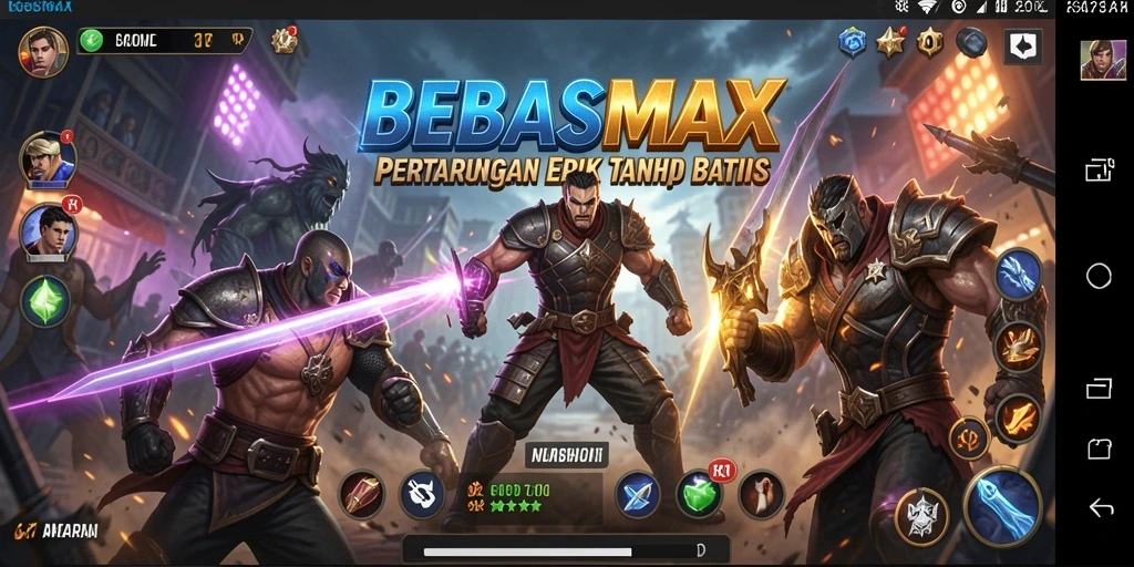 Screenshot gameplay <strong>BEBASMAX</strong> menampilkan pertempuran seru antara karakter yang kuat.